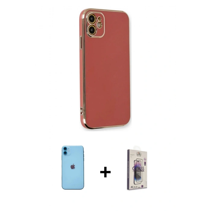 MARSİLYAN™- iPhone 11 Kılıf Yankı Serisi - Siyah Bilvis 3D Cam Ekran Koruyucu + Neon Fosforlu Kamera Lens - MI