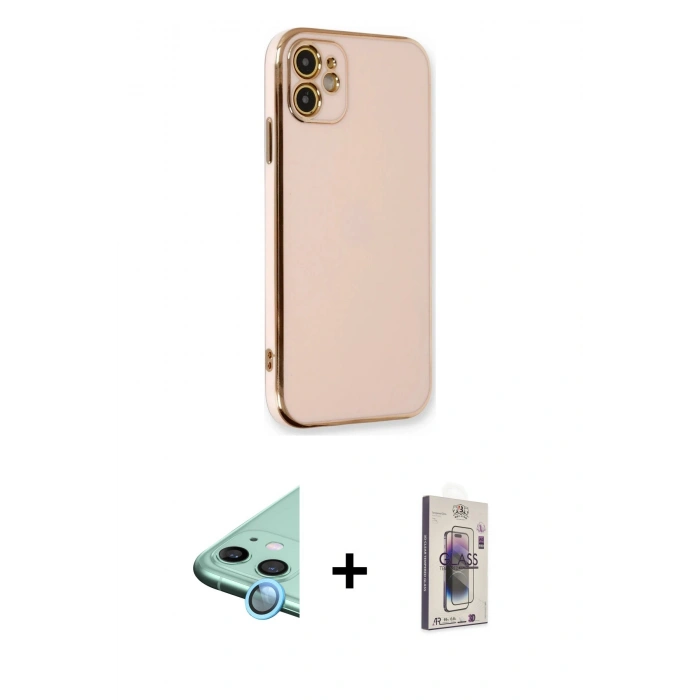 MARSİLYAN™- iPhone 11 Kılıf Yankı Serisi - Siyah Bilvis 3D Cam Ekran Koruyucu + Raze Metal Kamera Lens - MI