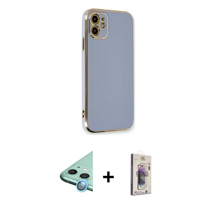 MARSİLYAN™- iPhone 11 Kılıf Yankı Serisi - Siyah Bilvis 3D Cam Ekran Koruyucu + Raze Metal Kamera Lens - MI