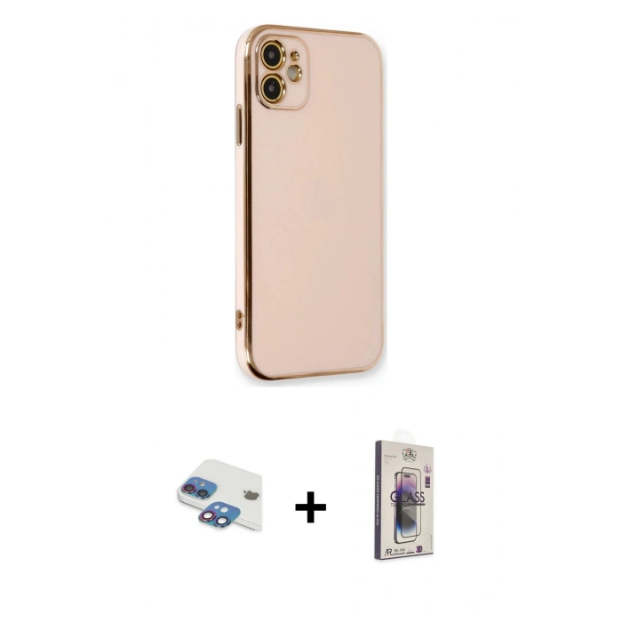 MARSİLYAN™- iPhone 11 Kılıf Yankı Serisi - Siyah Bilvis 3D Cam Ekran Koruyucu + Pers Alüminyum Kamera Lens - GI