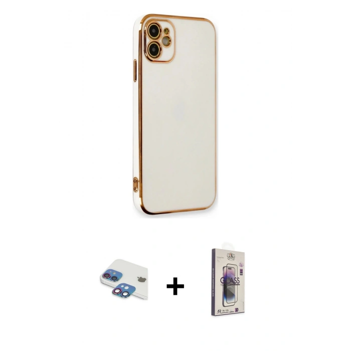 MARSİLYAN™- iPhone 11 Kılıf Yankı Serisi - Siyah Bilvis 3D Cam Ekran Koruyucu + Pers Alüminyum Kamera Lens - GI