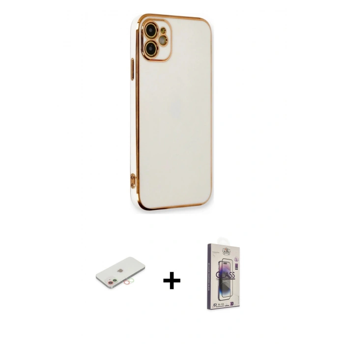 MARSİLYAN™- iPhone 11 Kılıf Yankı Serisi - Siyah Bilvis 3D Cam Ekran Koruyucu + Renkli Kamera Lens Koruma Cam - YL
