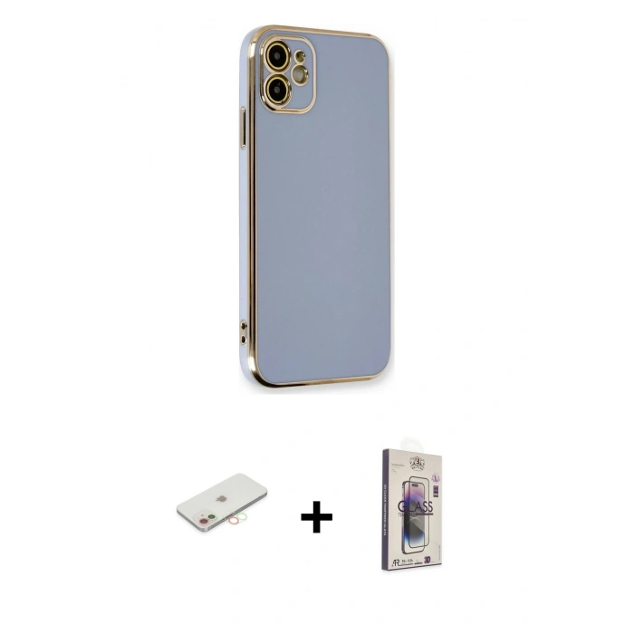 MARSİLYAN™- iPhone 11 Kılıf Yankı Serisi - Siyah Bilvis 3D Cam Ekran Koruyucu + Renkli Kamera Lens Koruma Cam - YL