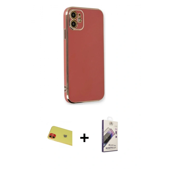 MARSİLYAN™- iPhone 11 Kılıf Yankı Serisi - Siyah Bilvis 3D Mat Cam Ekran Koruyucu + Rainbow Kamera Lens Koruma Cam - KI