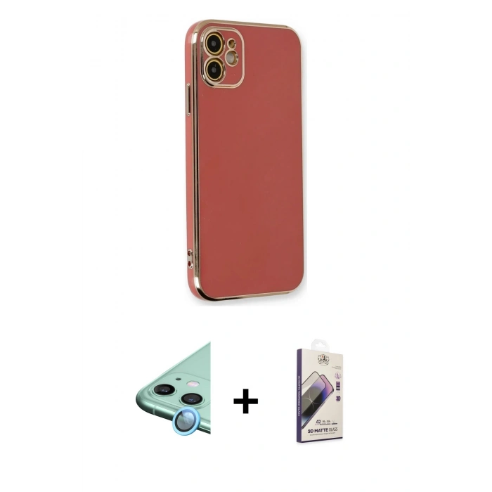 MARSİLYAN™- iPhone 11 Kılıf Yankı Serisi - Siyah Bilvis 3D Mat Cam Ekran Koruyucu + Raze Metal Kamera Lens - MI