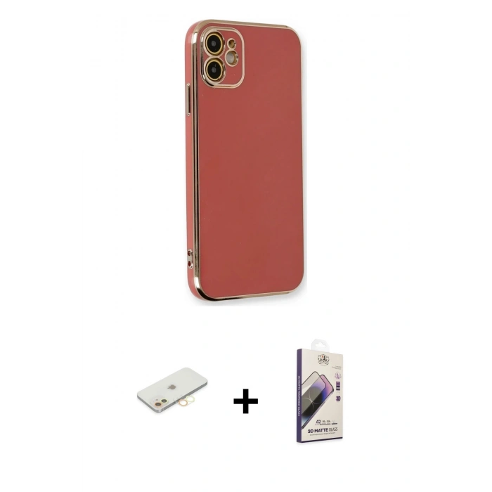 MARSİLYAN™- iPhone 11 Kılıf Yankı Serisi - Siyah Bilvis 3D Mat Cam Ekran Koruyucu + Renkli Kamera Lens Koruma Cam - SI