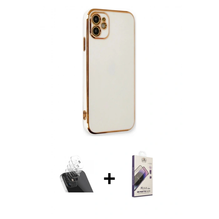 MARSİLYAN™- iPhone 11 Kılıf Yankı Serisi - Siyah Bilvis 3D Mat Cam Ekran Koruyucu + Kamera Lens Koruma Cam - SF