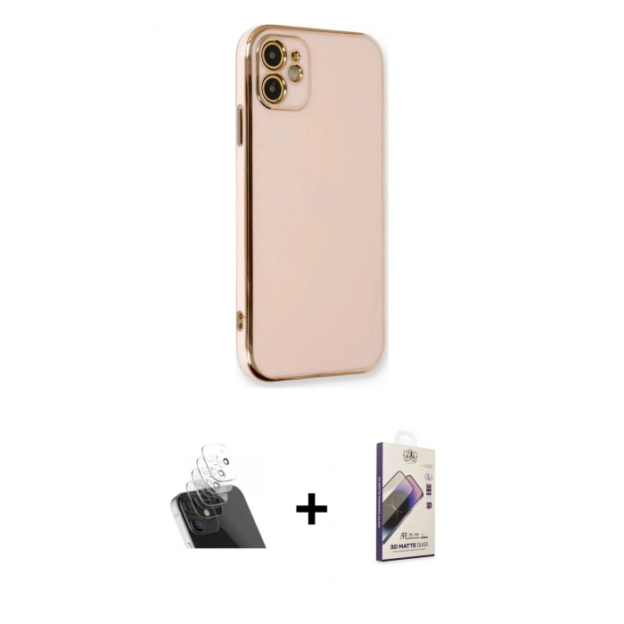 MARSİLYAN™- iPhone 11 Kılıf Yankı Serisi - Siyah Bilvis 3D Mat Cam Ekran Koruyucu + Kamera Lens Koruma Cam - SF