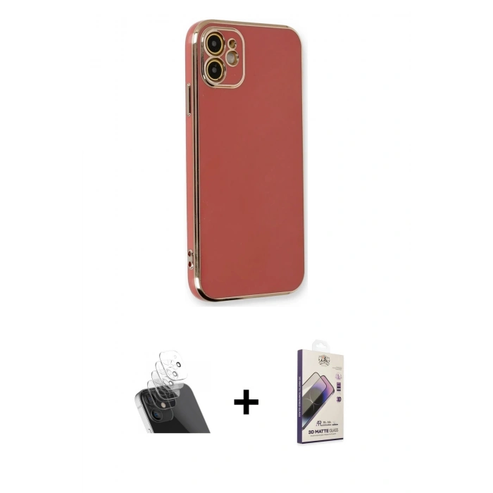 MARSİLYAN™- iPhone 11 Kılıf Yankı Serisi - Siyah Bilvis 3D Mat Cam Ekran Koruyucu + Kamera Lens Koruma Cam - SF