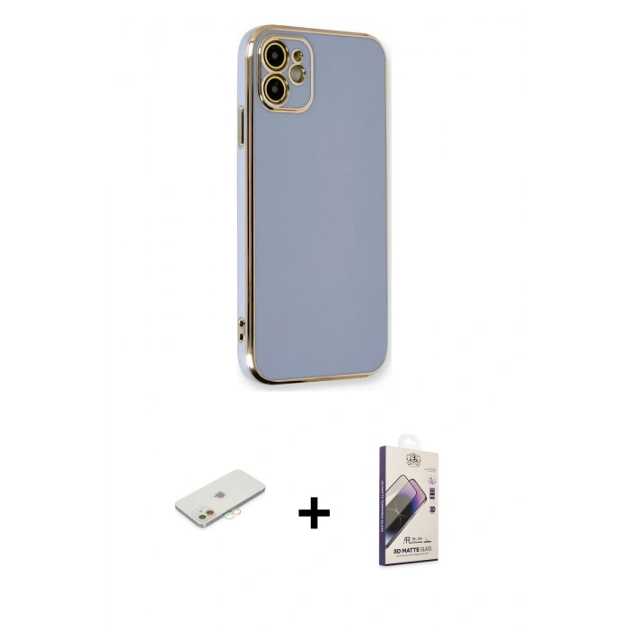 MARSİLYAN™- iPhone 11 Kılıf Yankı Serisi - Siyah Bilvis 3D Mat Cam Ekran Koruyucu + Renkli Kamera Lens Koruma Cam - TU