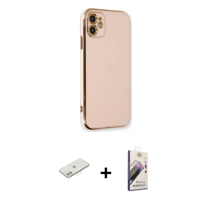 MARSİLYAN™- iPhone 11 Kılıf Yankı Serisi - Siyah Bilvis 3D Mat Cam Ekran Koruyucu + Renkli Kamera Lens Koruma Cam - TU
