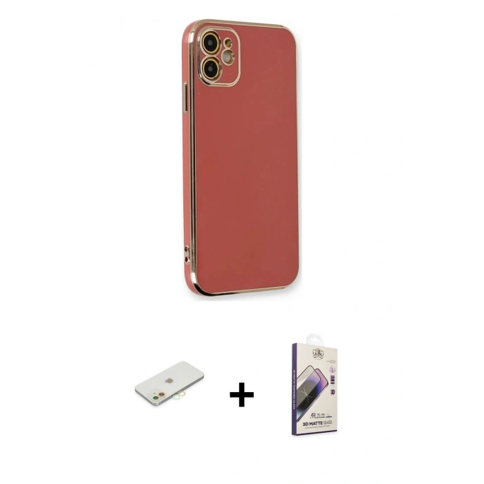 MARSİLYAN™- iPhone 11 Kılıf Yankı Serisi - Siyah Bilvis 3D Mat Cam Ekran Koruyucu + Renkli Kamera Lens Koruma Cam - TU