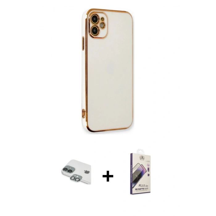 MARSİLYAN™- iPhone 11 Kılıf Yankı Serisi - Siyah Bilvis 3D Mat Cam Ekran Koruyucu + Pers Alüminyum Kamera Lens - YL
