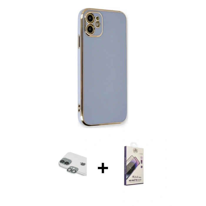 MARSİLYAN™- iPhone 11 Kılıf Yankı Serisi - Siyah Bilvis 3D Mat Cam Ekran Koruyucu + Pers Alüminyum Kamera Lens - YL