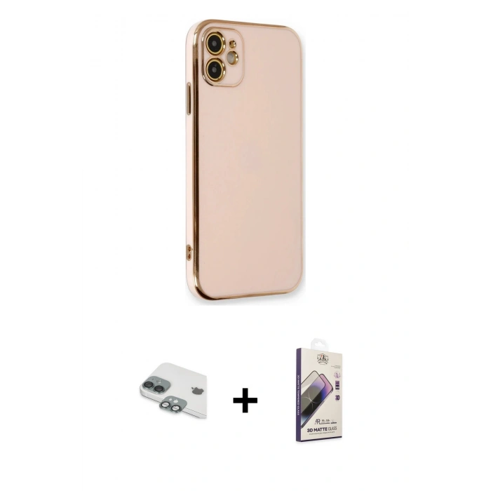 MARSİLYAN™- iPhone 11 Kılıf Yankı Serisi - Siyah Bilvis 3D Mat Cam Ekran Koruyucu + Pers Alüminyum Kamera Lens - YL