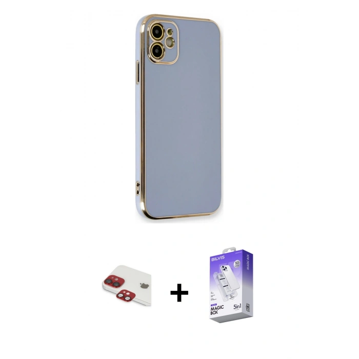 MARSİLYAN™- iPhone 11 Kılıf Yankı Serisi - Siyah Bilvis 5in1 3D Magic Cam Ekran Koruyucu + Kırmızı Pers Alüminyum Kamera Lens