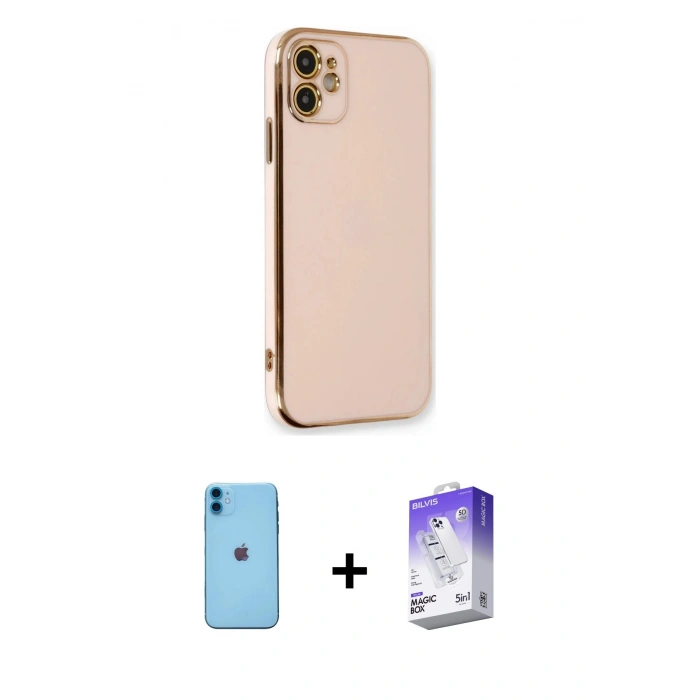 MARSİLYAN™- iPhone 11 Kılıf Yankı Serisi - Siyah Bilvis 5in1 3D Magic Cam Ekran Koruyucu + Neon Fosforlu Kamera Lens - MI