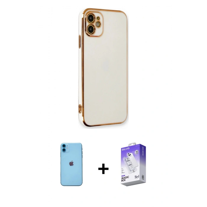 MARSİLYAN™- iPhone 11 Kılıf Yankı Serisi - Siyah Bilvis 5in1 3D Magic Cam Ekran Koruyucu + Neon Fosforlu Kamera Lens - MI