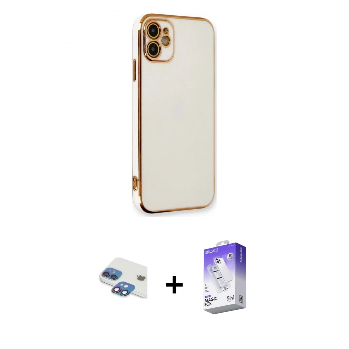 MARSİLYAN™- iPhone 11 Kılıf Yankı Serisi - Siyah Bilvis 5in1 3D Magic Cam Ekran Koruyucu + Pers Alüminyum Kamera Lens - GI