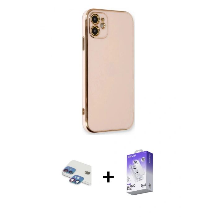 MARSİLYAN™- iPhone 11 Kılıf Yankı Serisi - Siyah Bilvis 5in1 3D Magic Cam Ekran Koruyucu + Pers Alüminyum Kamera Lens - GI