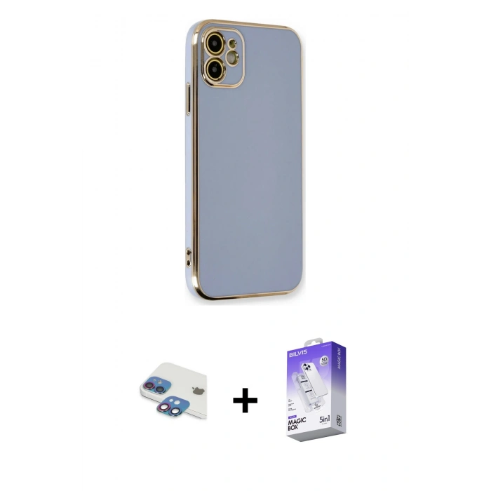 MARSİLYAN™- iPhone 11 Kılıf Yankı Serisi - Siyah Bilvis 5in1 3D Magic Cam Ekran Koruyucu + Pers Alüminyum Kamera Lens - GI
