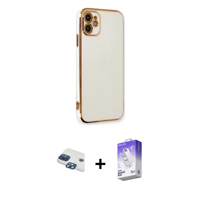 MARSİLYAN™- iPhone 11 Kılıf Yankı Serisi - Siyah Bilvis 5in1 3D Magic Cam Ekran Koruyucu + Pers Alüminyum Kamera Lens - LT