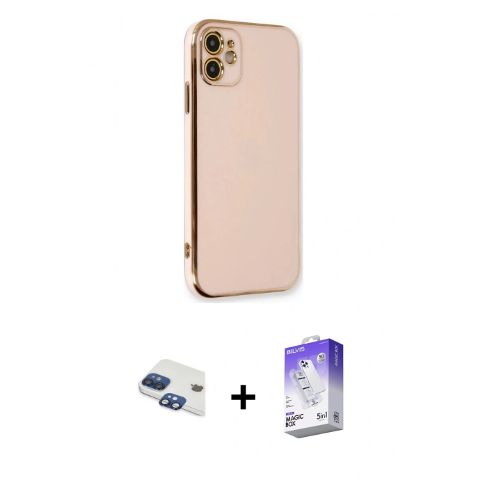MARSİLYAN™- iPhone 11 Kılıf Yankı Serisi - Siyah Bilvis 5in1 3D Magic Cam Ekran Koruyucu + Pers Alüminyum Kamera Lens - LT