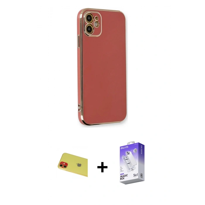 MARSİLYAN™- iPhone 11 Kılıf Yankı Serisi - Siyah Bilvis 5in1 3D Magic Cam Ekran Koruyucu + Rainbow Kamera Lens Koruma Cam - KI