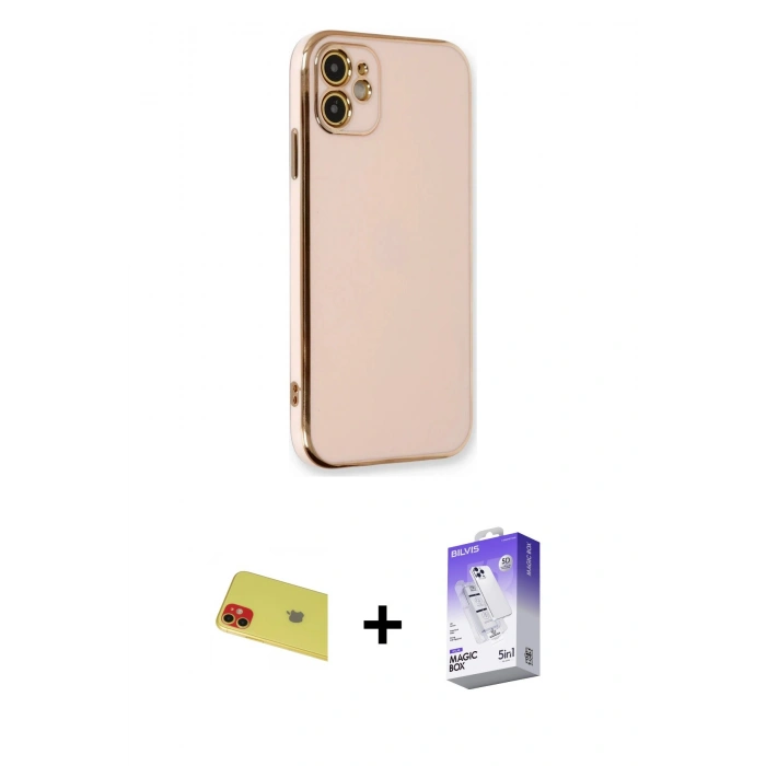 MARSİLYAN™- iPhone 11 Kılıf Yankı Serisi - Siyah Bilvis 5in1 3D Magic Cam Ekran Koruyucu + Rainbow Kamera Lens Koruma Cam - KI