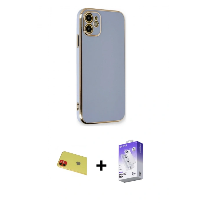MARSİLYAN™- iPhone 11 Kılıf Yankı Serisi - Siyah Bilvis 5in1 3D Magic Cam Ekran Koruyucu + Rainbow Kamera Lens Koruma Cam - KI