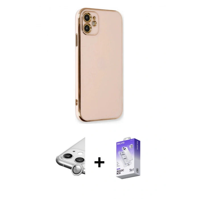 MARSİLYAN™- iPhone 11 Kılıf Yankı Serisi - Siyah Bilvis 5in1 3D Magic Cam Ekran Koruyucu + Raze Metal Kamera Lens - GS