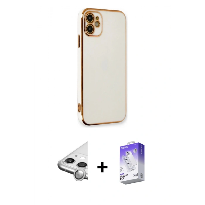 MARSİLYAN™- iPhone 11 Kılıf Yankı Serisi - Siyah Bilvis 5in1 3D Magic Cam Ekran Koruyucu + Raze Metal Kamera Lens - GS