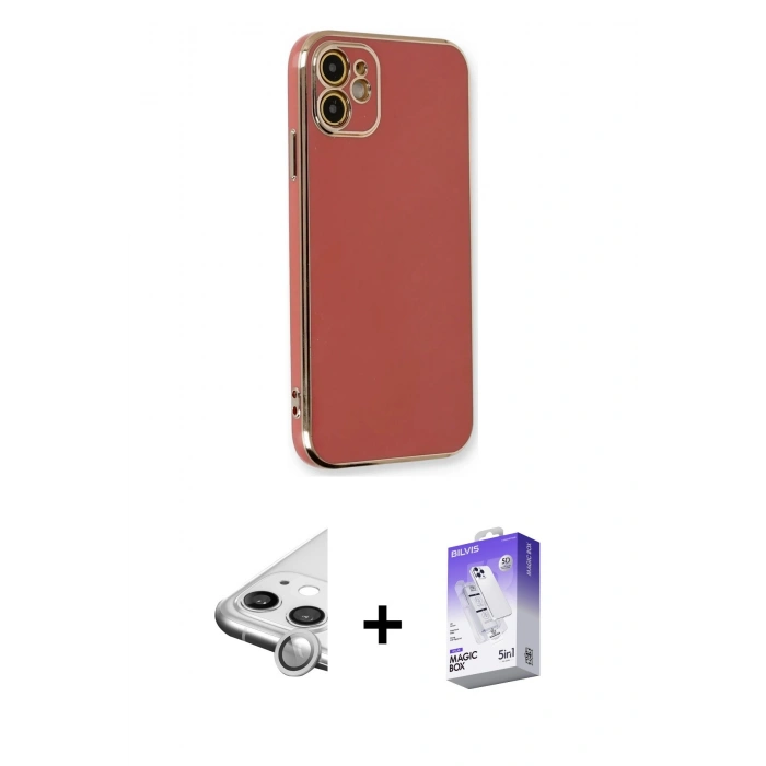 MARSİLYAN™- iPhone 11 Kılıf Yankı Serisi - Siyah Bilvis 5in1 3D Magic Cam Ekran Koruyucu + Raze Metal Kamera Lens - GS