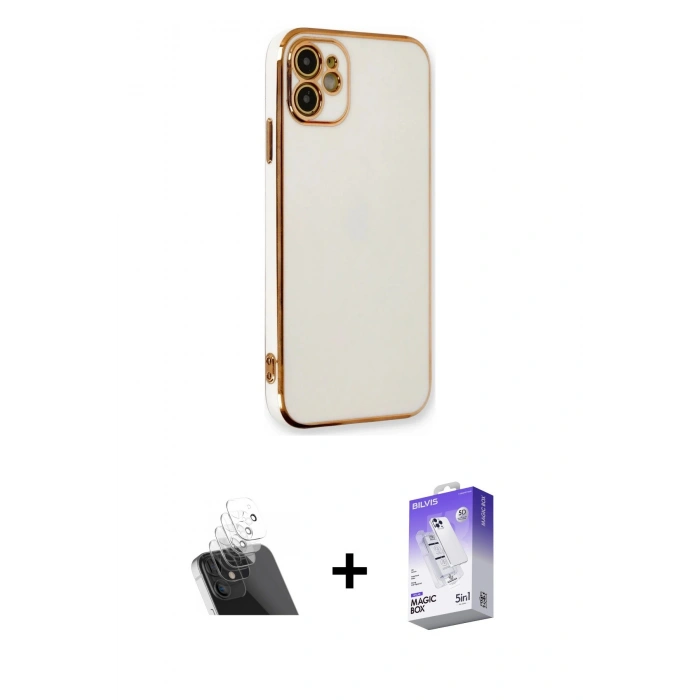MARSİLYAN™- iPhone 11 Kılıf Yankı Serisi - Siyah Bilvis 5in1 3D Magic Cam Ekran Koruyucu + Kamera Lens Koruma Cam - SF
