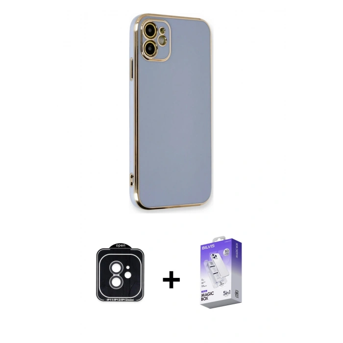 MARSİLYAN™- iPhone 11 Kılıf Yankı Serisi - Siyah Bilvis 5in1 3D Magic Cam Ekran Koruyucu + PVD Metal Kamera Lens - SH