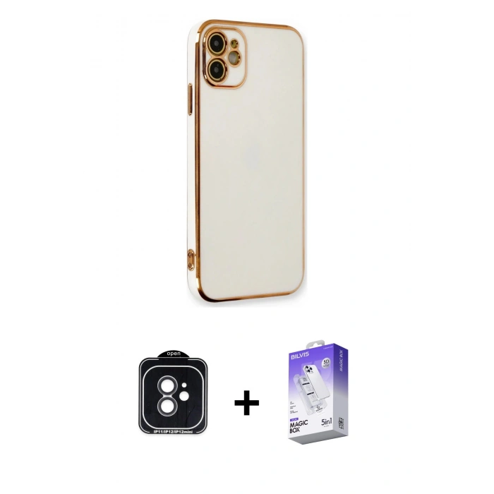 MARSİLYAN™- iPhone 11 Kılıf Yankı Serisi - Siyah Bilvis 5in1 3D Magic Cam Ekran Koruyucu + PVD Metal Kamera Lens - SH