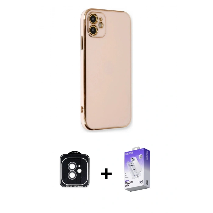 MARSİLYAN™- iPhone 11 Kılıf Yankı Serisi - Siyah Bilvis 5in1 3D Magic Cam Ekran Koruyucu + PVD Metal Kamera Lens - SH