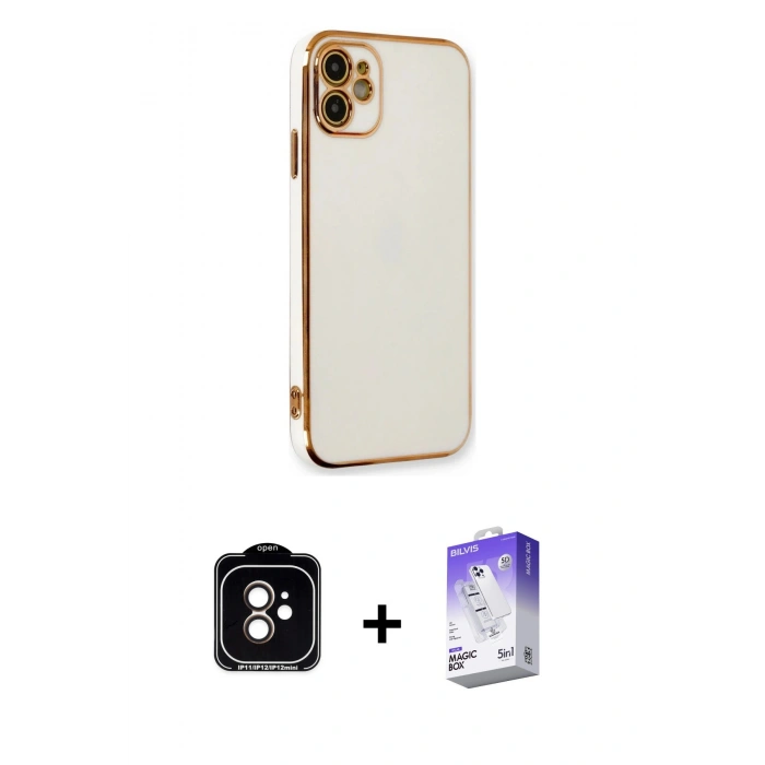 MARSİLYAN™- iPhone 11 Kılıf Yankı Serisi - Siyah Bilvis 5in1 3D Magic Cam Ekran Koruyucu + PVD Metal Kamera Lens - TU