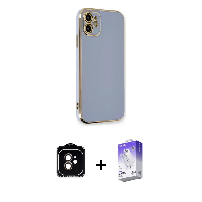 MARSİLYAN™- iPhone 11 Kılıf Yankı Serisi - Siyah Bilvis 5in1 3D Magic Cam Ekran Koruyucu + PVD Metal Kamera Lens - TU