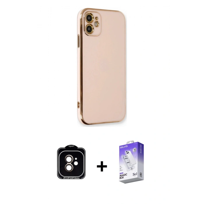 MARSİLYAN™- iPhone 11 Kılıf Yankı Serisi - Siyah Bilvis 5in1 3D Magic Cam Ekran Koruyucu + PVD Metal Kamera Lens - TU