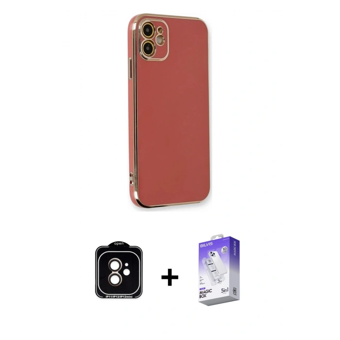 MARSİLYAN™- iPhone 11 Kılıf Yankı Serisi - Siyah Bilvis 5in1 3D Magic Cam Ekran Koruyucu + PVD Metal Kamera Lens - TU