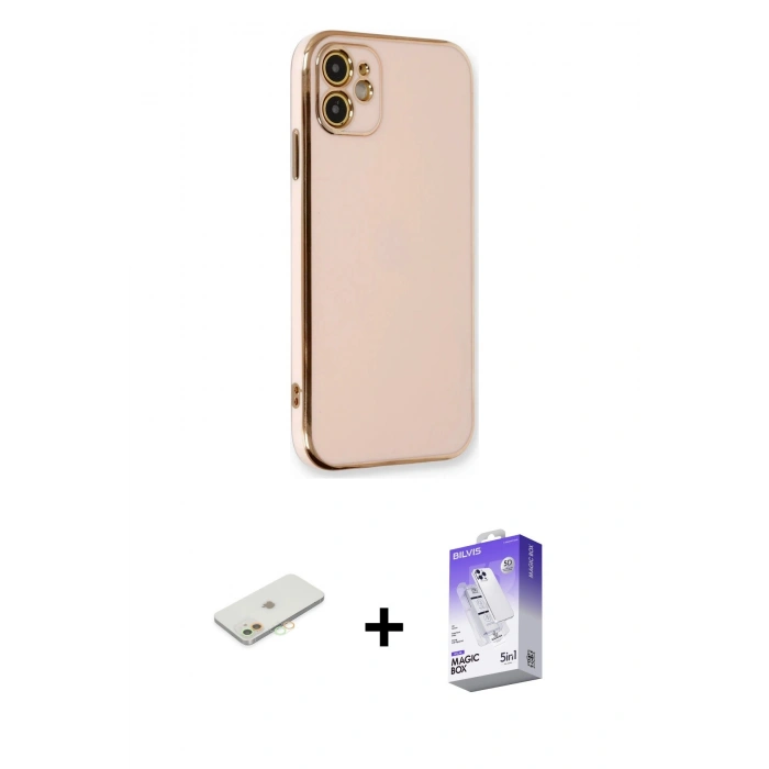 MARSİLYAN™- iPhone 11 Kılıf Yankı Serisi - Siyah Bilvis 5in1 3D Magic Cam Ekran Koruyucu + Renkli Kamera Lens Koruma Cam - TU
