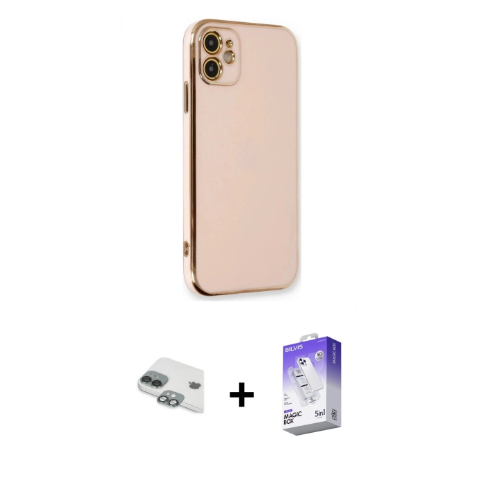 MARSİLYAN™- iPhone 11 Kılıf Yankı Serisi - Siyah Bilvis 5in1 3D Magic Cam Ekran Koruyucu + Pers Alüminyum Kamera Lens - YL
