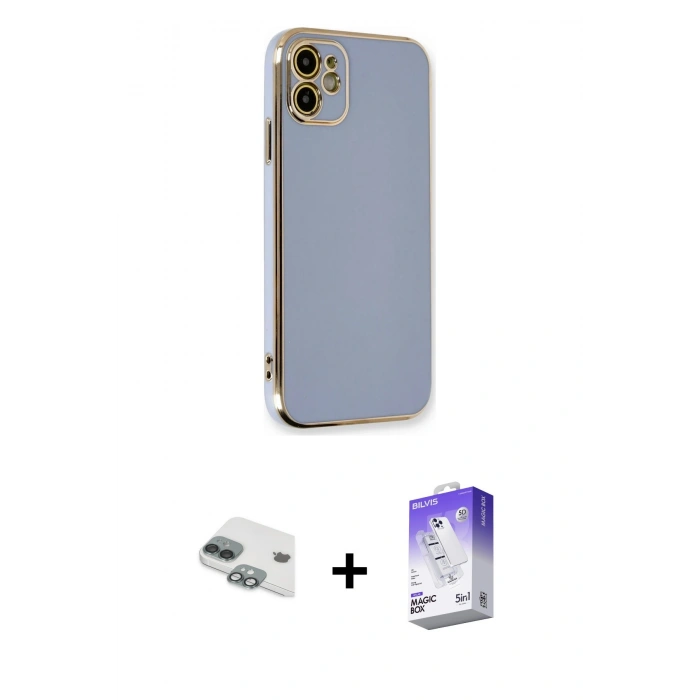 MARSİLYAN™- iPhone 11 Kılıf Yankı Serisi - Siyah Bilvis 5in1 3D Magic Cam Ekran Koruyucu + Pers Alüminyum Kamera Lens - YL
