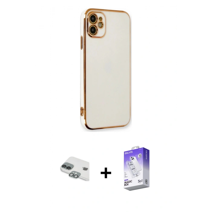 MARSİLYAN™- iPhone 11 Kılıf Yankı Serisi - Siyah Bilvis 5in1 3D Magic Cam Ekran Koruyucu + Pers Alüminyum Kamera Lens - YL