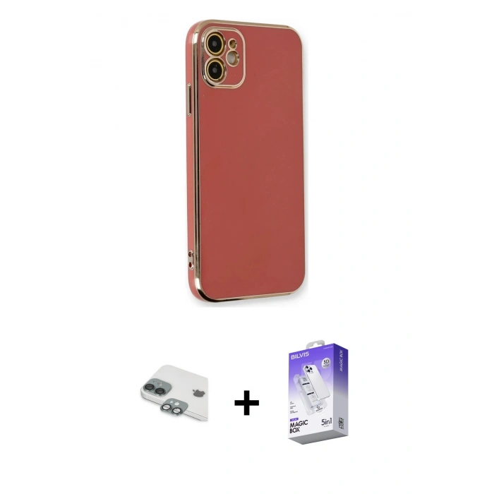 MARSİLYAN™- iPhone 11 Kılıf Yankı Serisi - Siyah Bilvis 5in1 3D Magic Cam Ekran Koruyucu + Pers Alüminyum Kamera Lens - YL