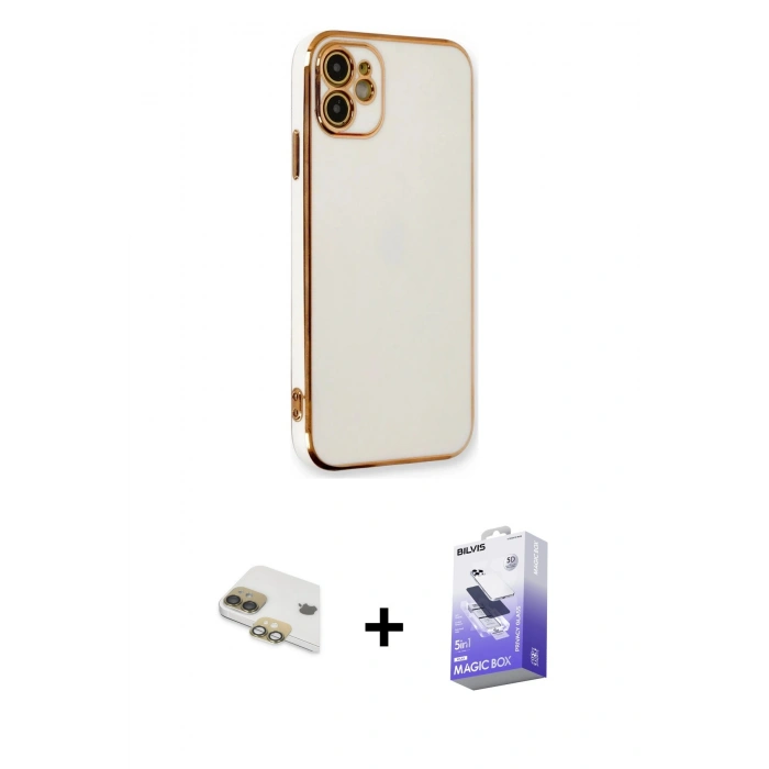 MARSİLYAN™- iPhone 11 Kılıf Yankı Serisi - Siyah Bilvis 5in1 5D Magic Hayalet Cam Ekran Koruyucu + Pers Alüminyum Kamera Lens - GD