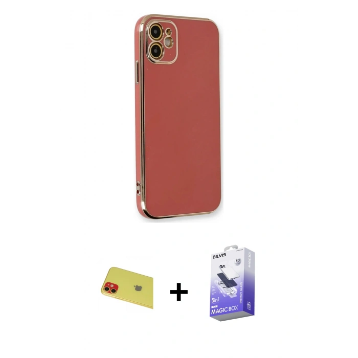 MARSİLYAN™- iPhone 11 Kılıf Yankı Serisi - Siyah Bilvis 5in1 5D Magic Hayalet Cam Ekran Koruyucu + Rainbow Kamera Lens Koruma Cam - KI