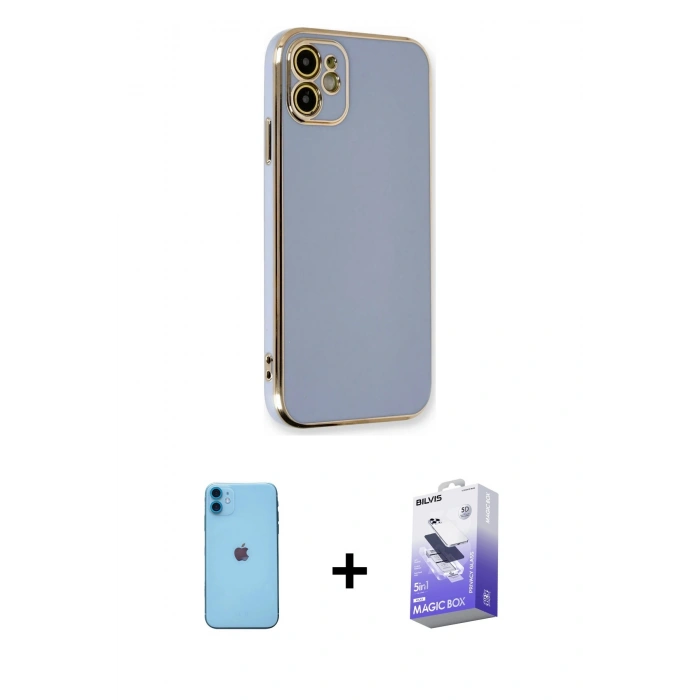 MARSİLYAN™- iPhone 11 Kılıf Yankı Serisi - Siyah Bilvis 5in1 5D Magic Hayalet Cam Ekran Koruyucu + Neon Fosforlu Kamera Lens - MI