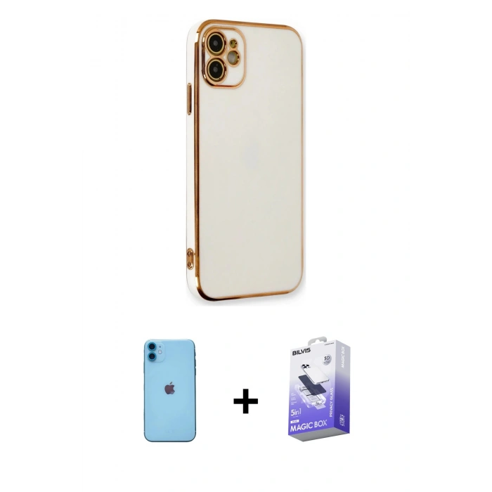 MARSİLYAN™- iPhone 11 Kılıf Yankı Serisi - Siyah Bilvis 5in1 5D Magic Hayalet Cam Ekran Koruyucu + Neon Fosforlu Kamera Lens - MI
